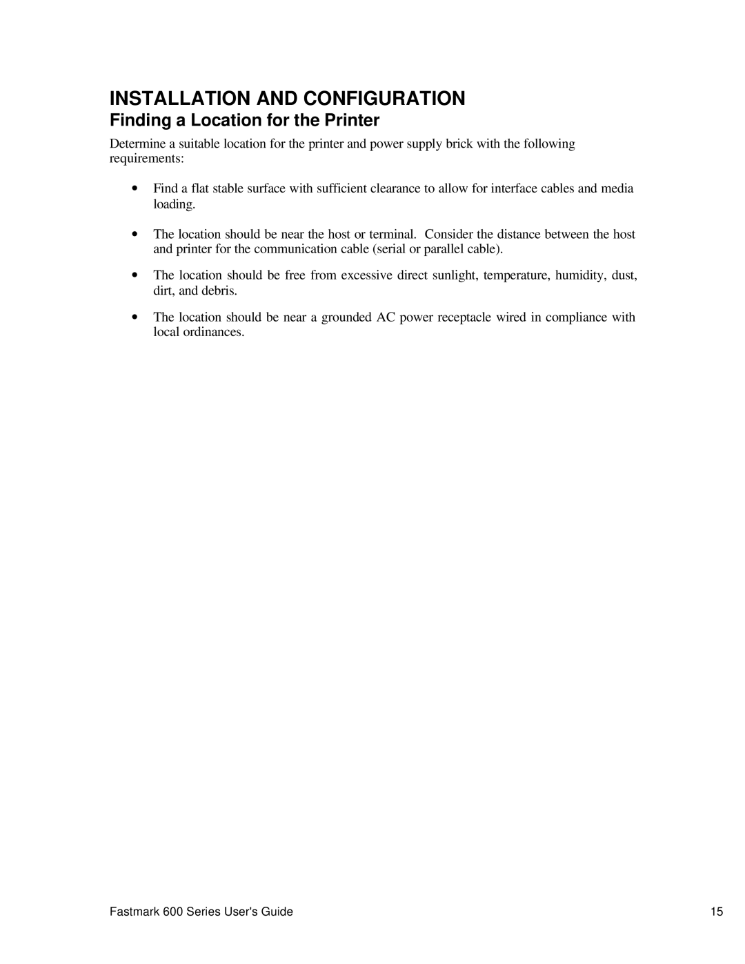 AMT Datasouth 600 manual Installation and Configuration, Finding a Location for the Printer 