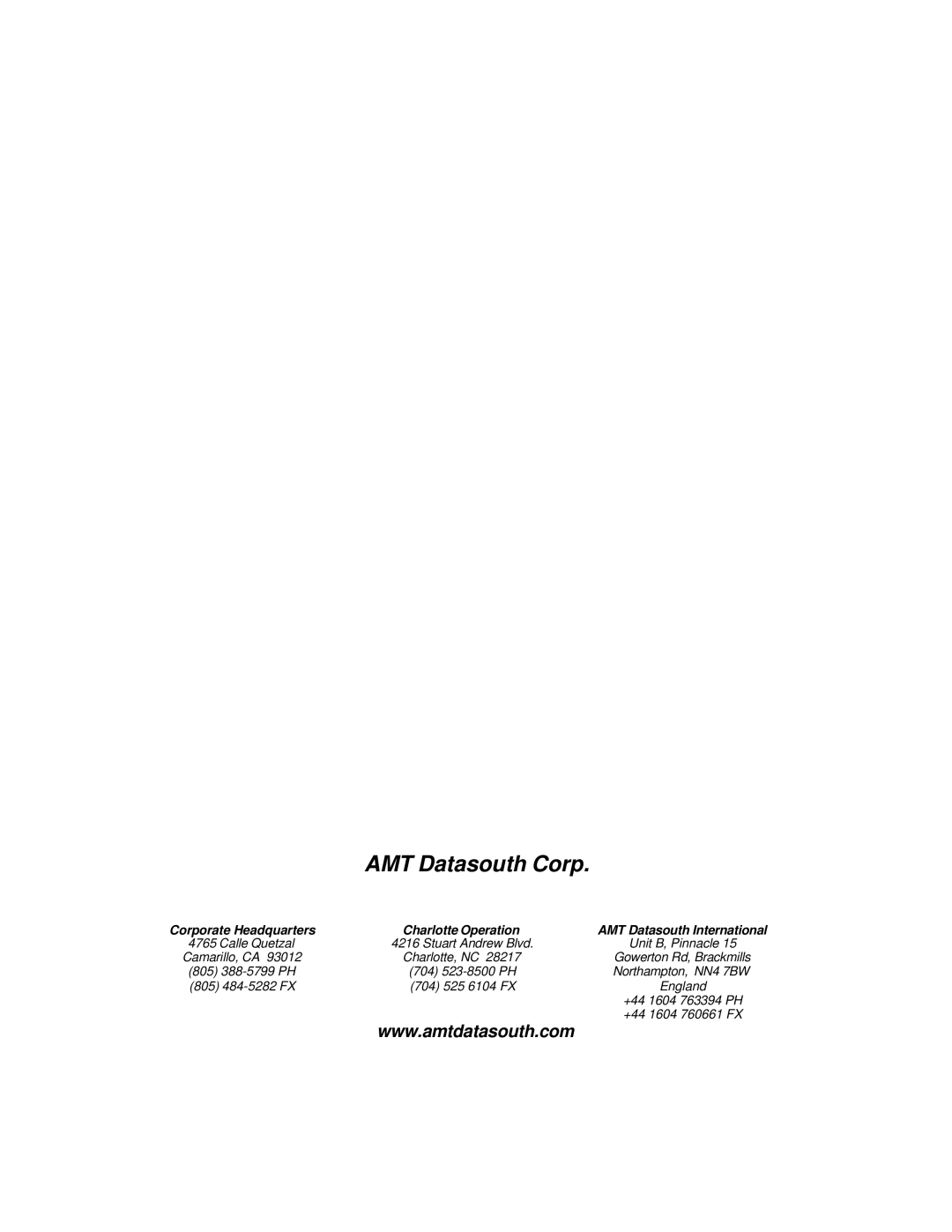 AMT Datasouth 600 manual AMT Datasouth Corp 