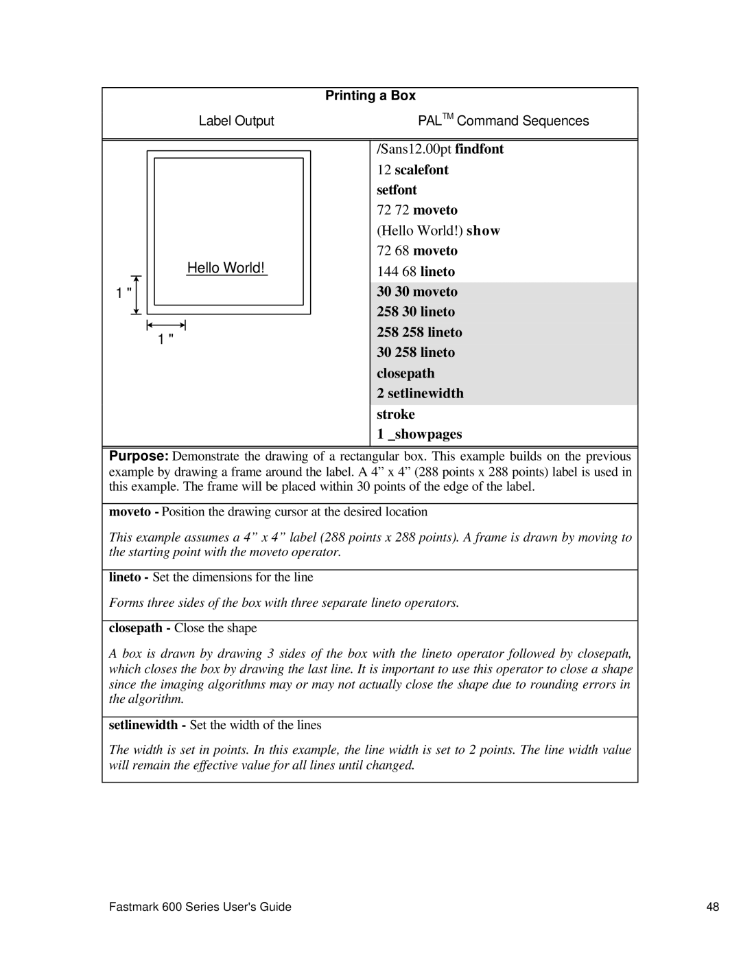 AMT Datasouth 600 manual Printing a Box 