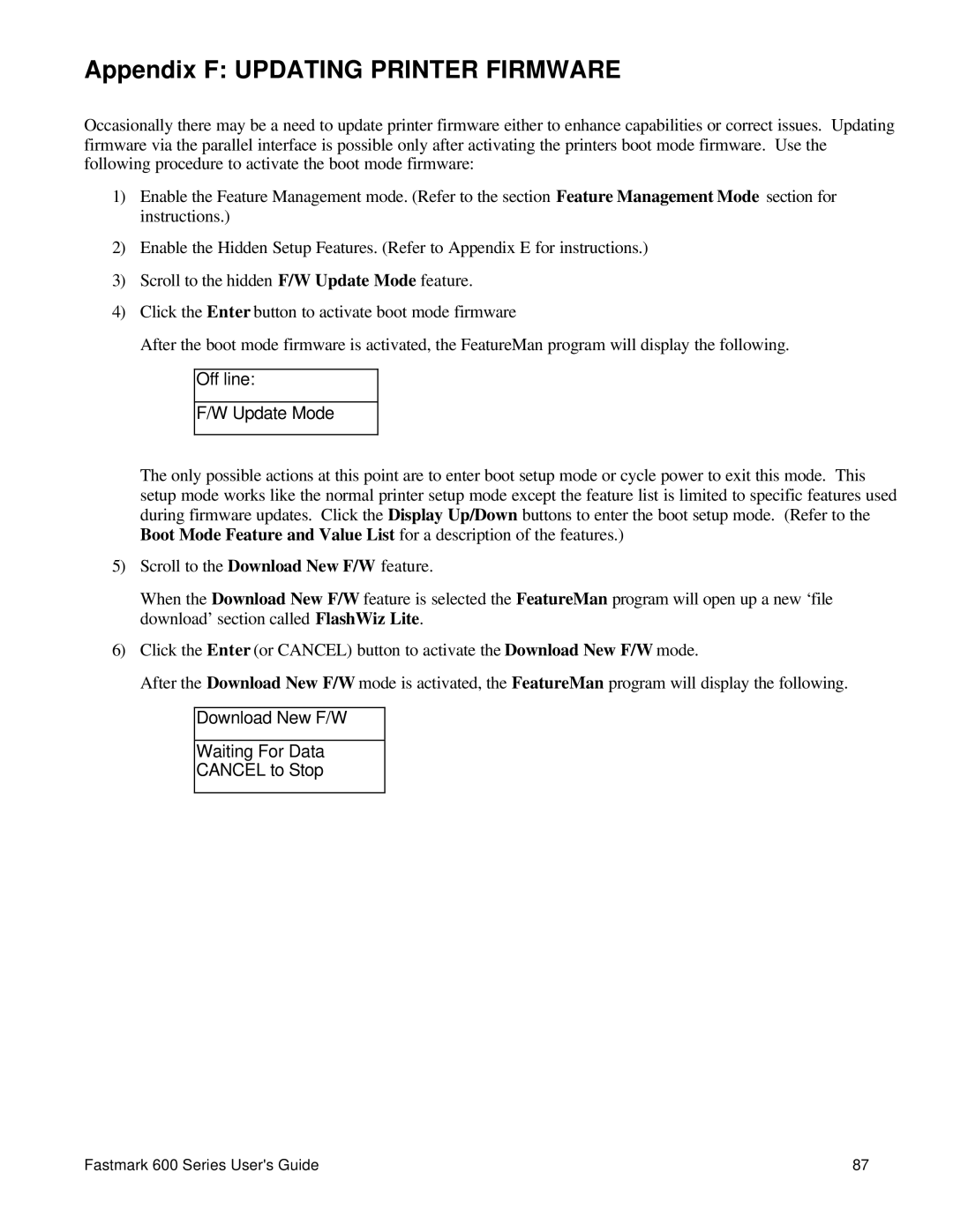 AMT Datasouth 600 manual Appendix F Updating Printer Firmware, Off line Update Mode 