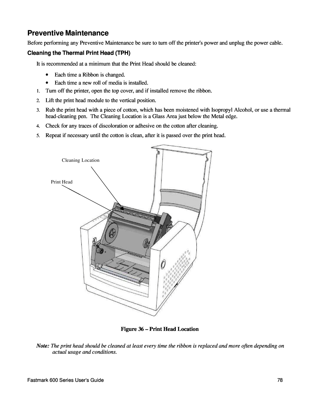 AMT Datasouth 600 manual Preventive Maintenance, Cleaning the Thermal Print Head TPH, Print Head Location 
