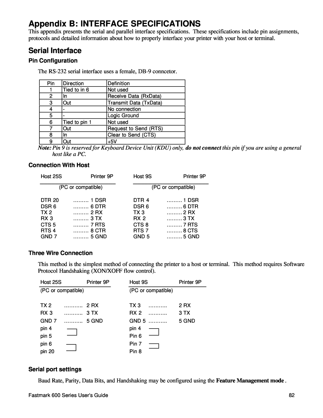 AMT Datasouth 600 manual Appendix B INTERFACE SPECIFICATIONS, Serial Interface, Pin Configuration, Connection With Host 
