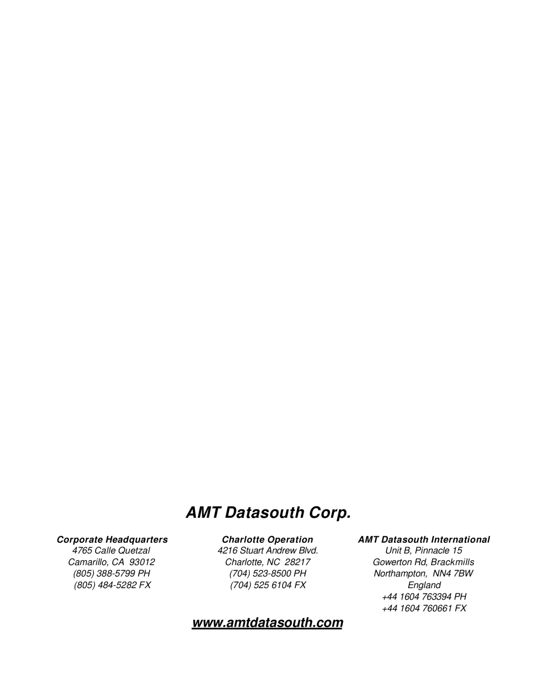 AMT Datasouth 6000 manual AMT Datasouth Corp 