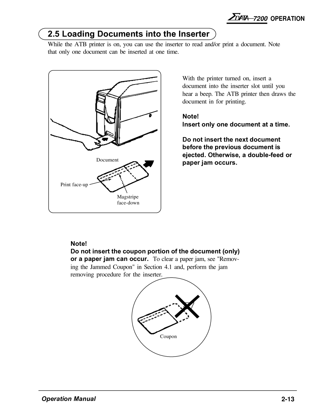 AMT Datasouth 7200 manual Loading Documents into the Inserter 