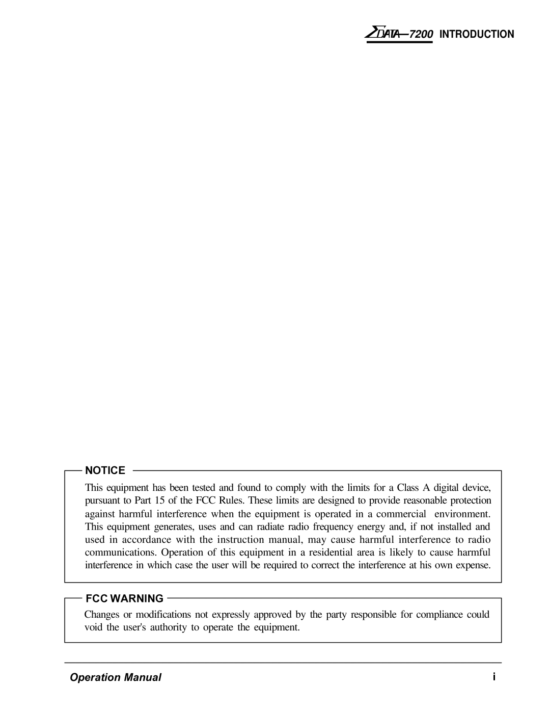 AMT Datasouth 7200 manual Introduction FCC Warning 