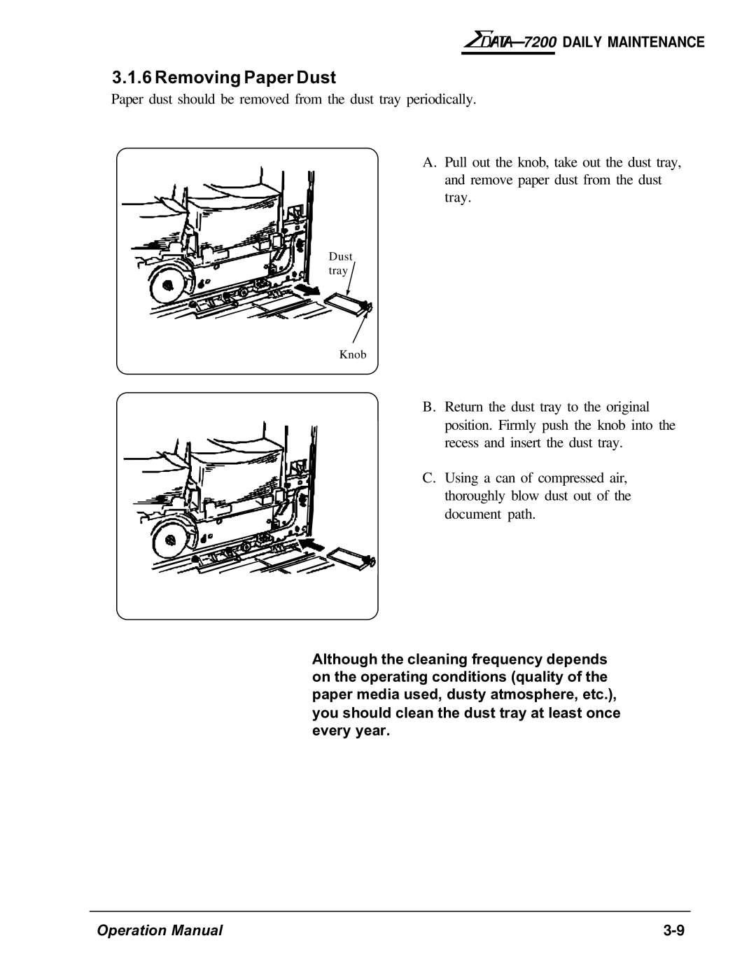 AMT Datasouth 7200 manual Removing Paper Dust 