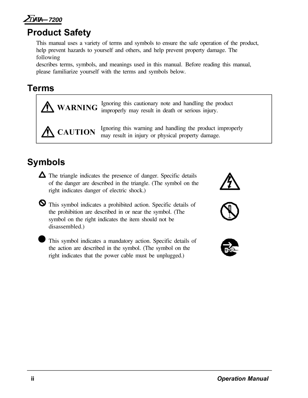 AMT Datasouth 7200 manual Product Safety 