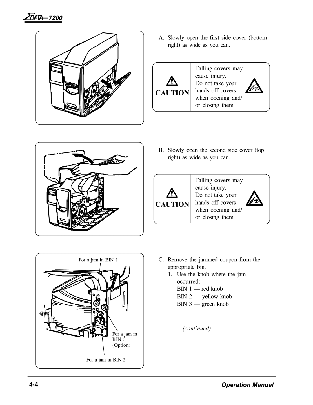 AMT Datasouth 7200 manual For a jam in BIN For a jam in BIN 3 Option 