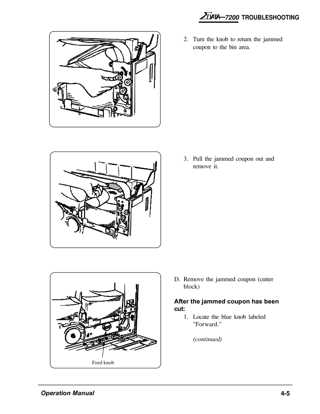 AMT Datasouth 7200 manual After the jammed coupon has been cut 