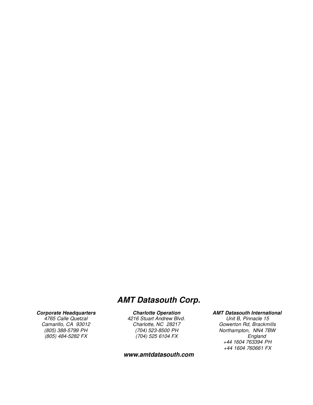 AMT Datasouth XL300 manual AMT Datasouth Corp 