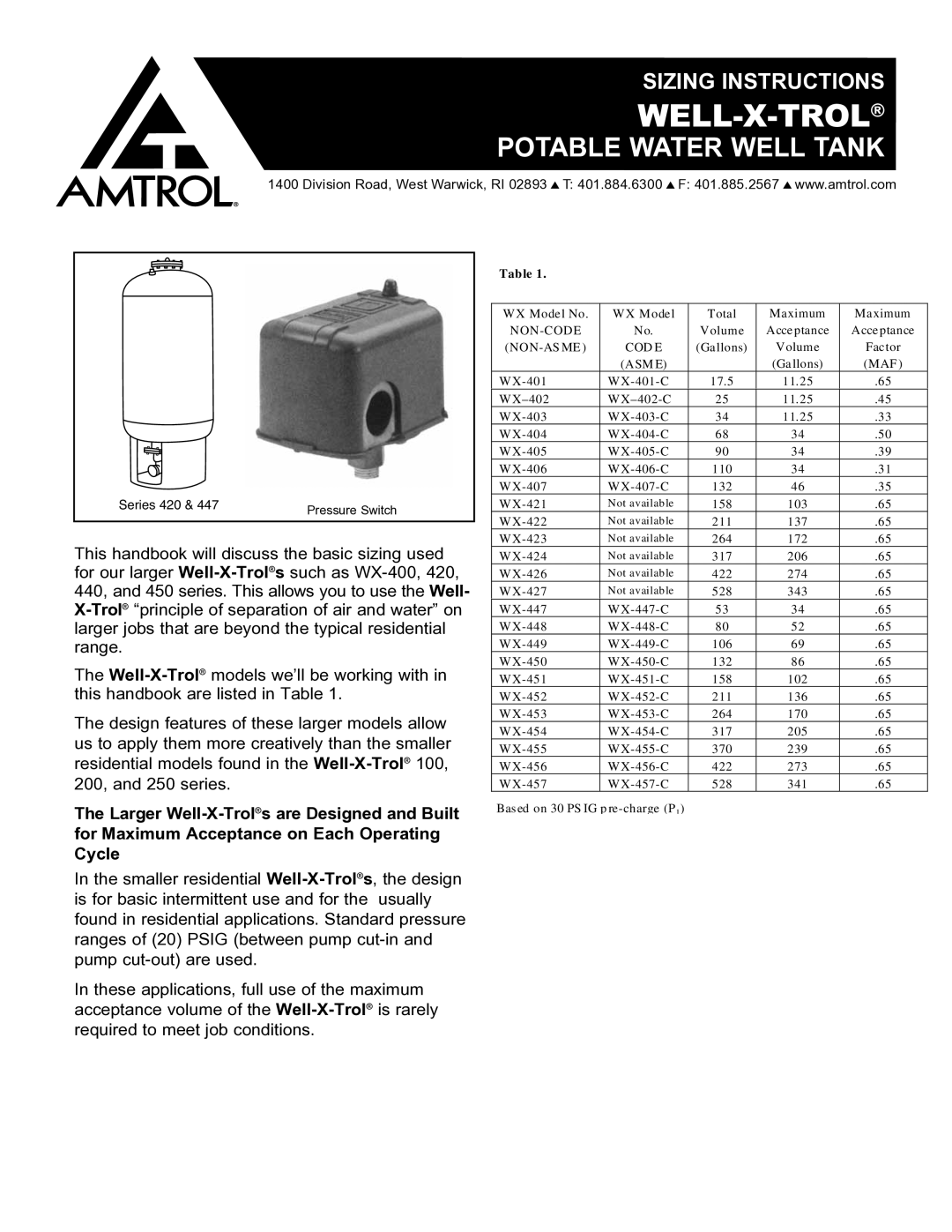 Amtrol WX-401, 420 manual Well-X-Trol 