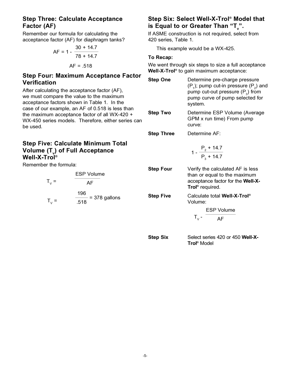 Amtrol WX-401, 420 manual To Recap, Step One Step Two Step Three, Step Four, Step Five, Step Six 