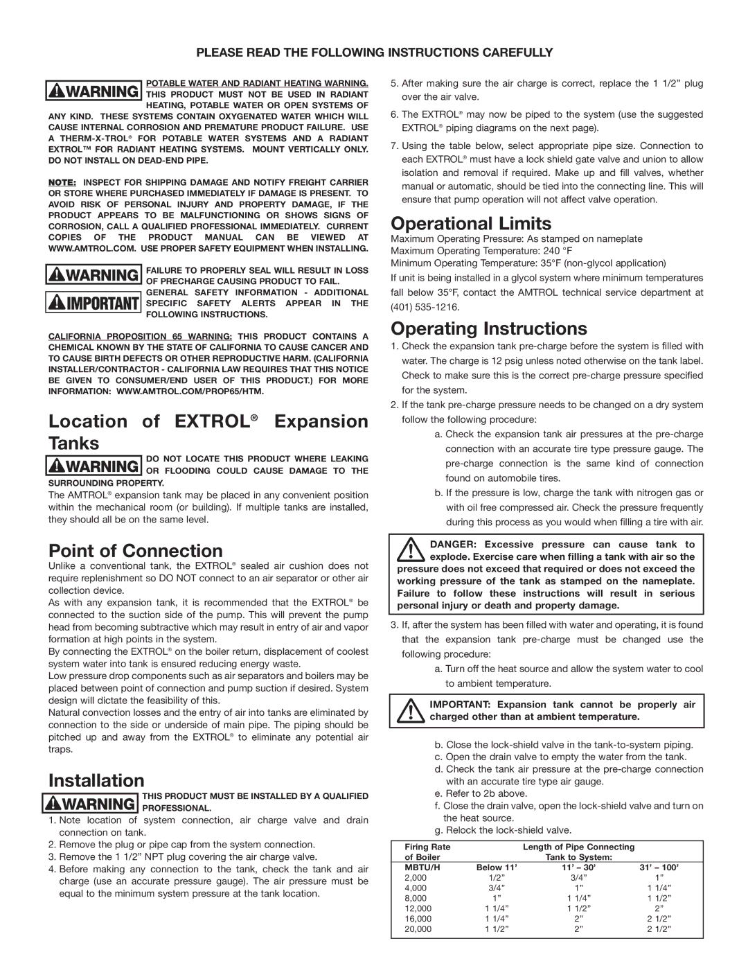 Amtrol 35 LBC, 85 LBC, 50 LBC, 100 LBC warranty Location of Extrol Expansion Tanks 