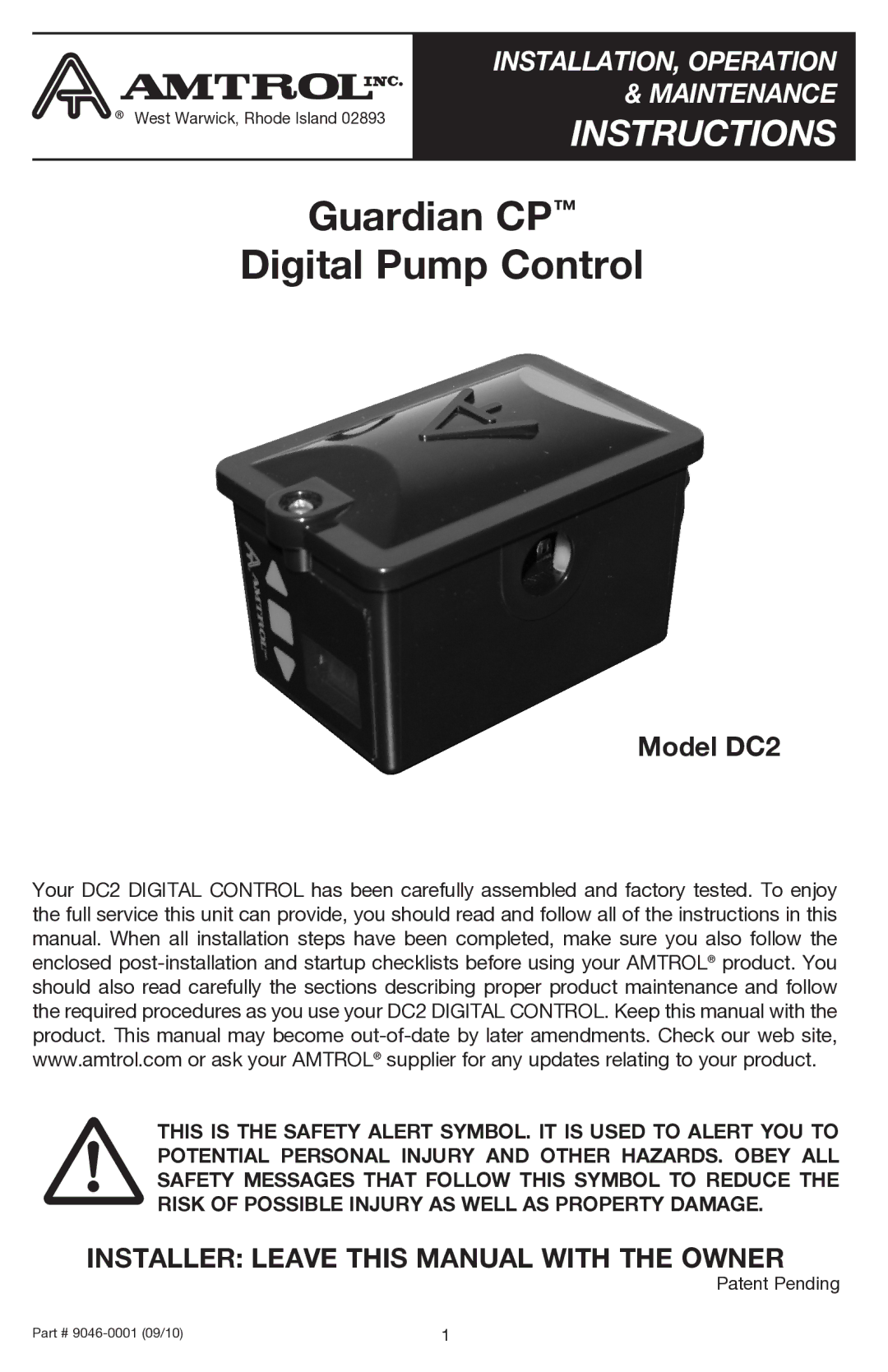 Amtrol manual Model DC2, Installer Leave this Manual with the Owner 