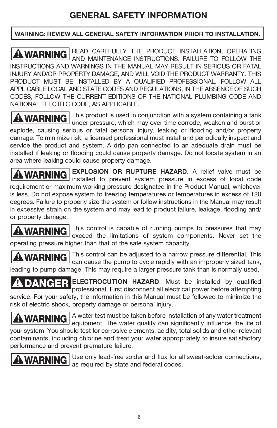 Amtrol DC2 manual General Safety Information, Read Carefully the Product INSTALLATION, Operating 