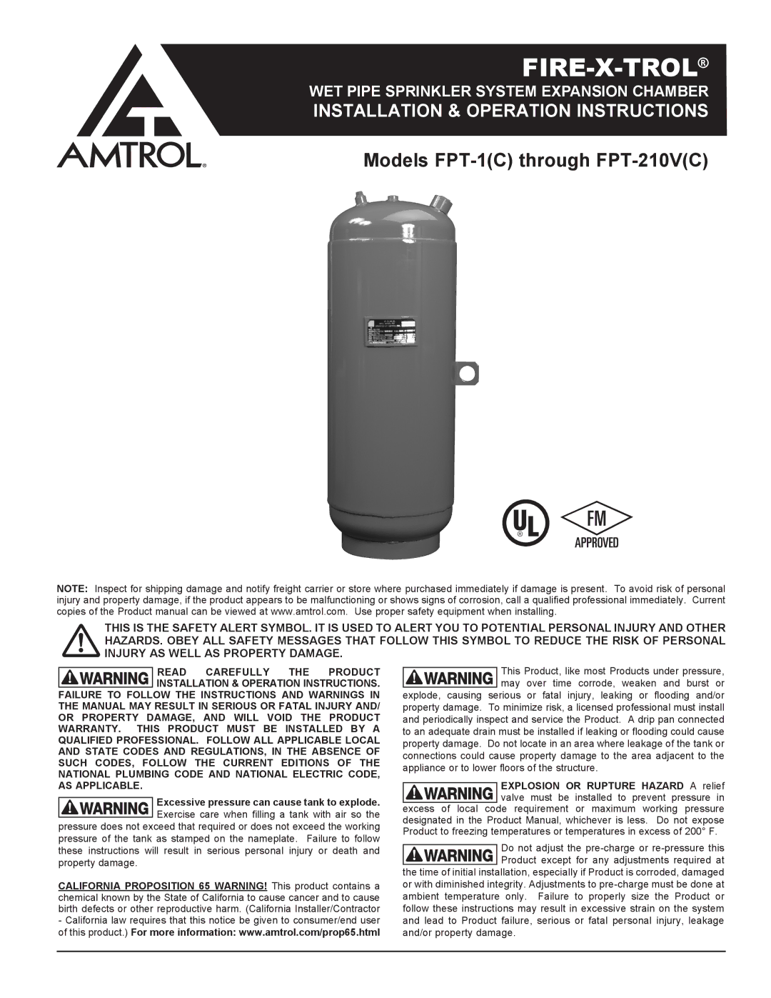 Amtrol fpt-1 warranty Fire-X-Trol 