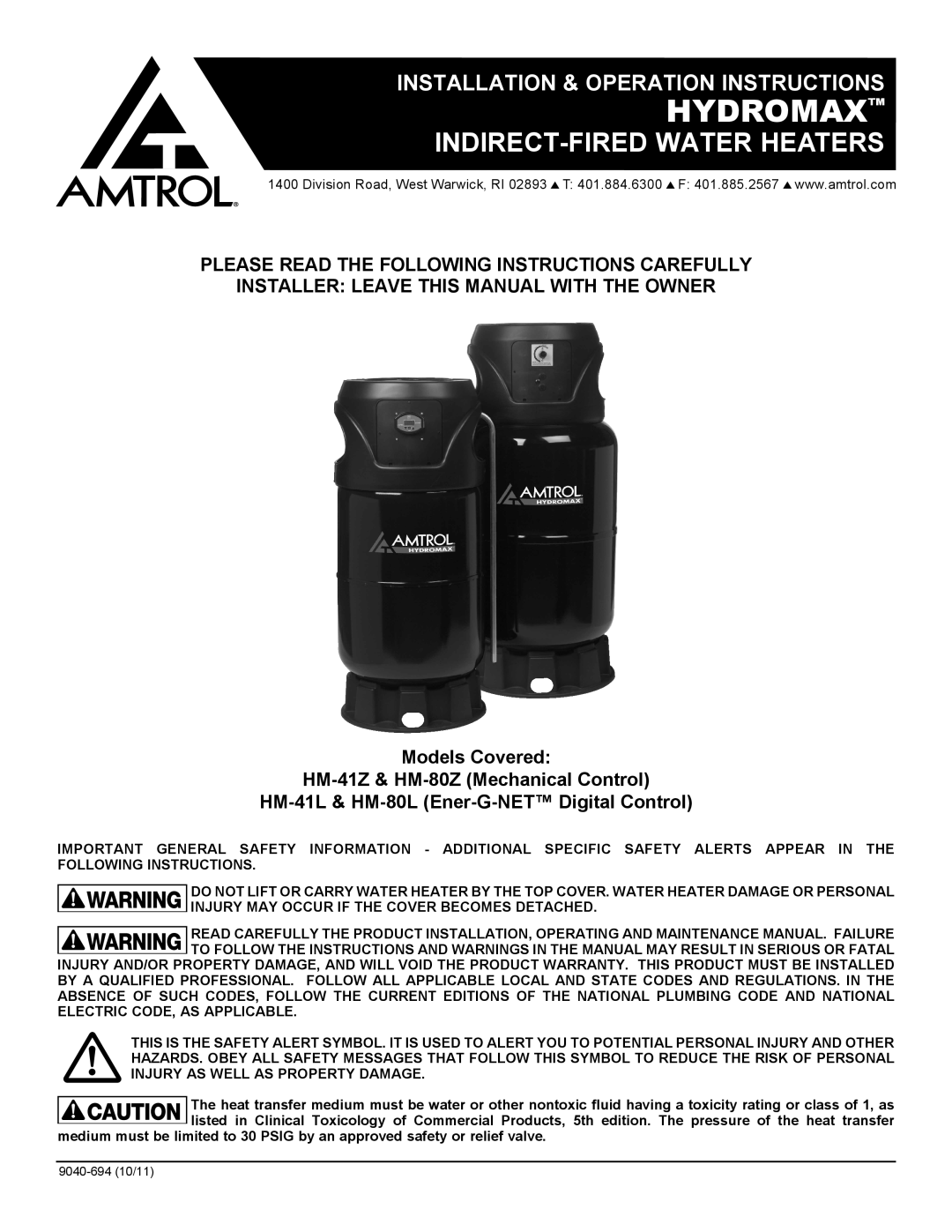 Amtrol HM-80Z, HM-41Z, HM-80L, HM-41L warranty Hydromax 