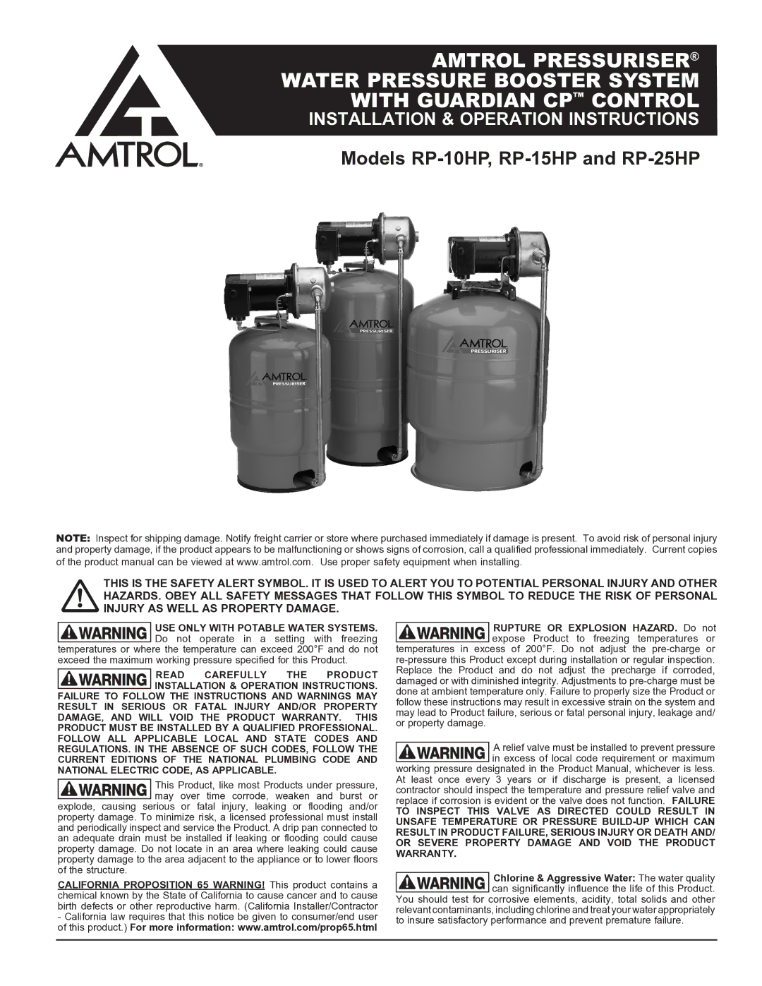 Amtrol warranty Models RP-10HP, RP-15HP and RP-25HP 