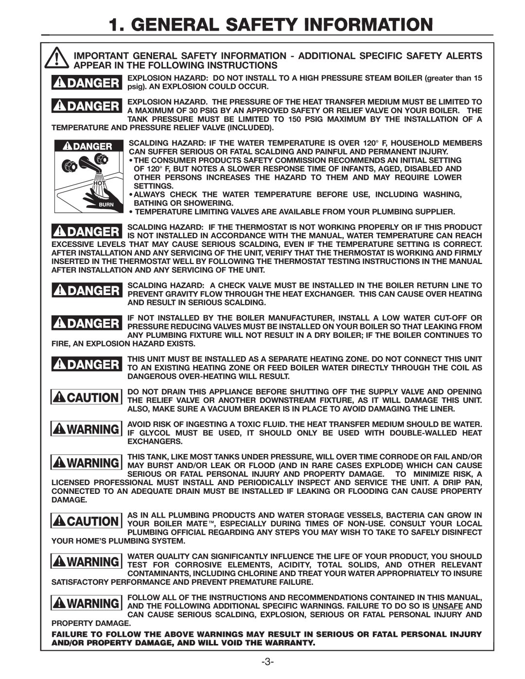 Amtrol TD-41ZDW, TD-7ZDW manual General Safety Information 