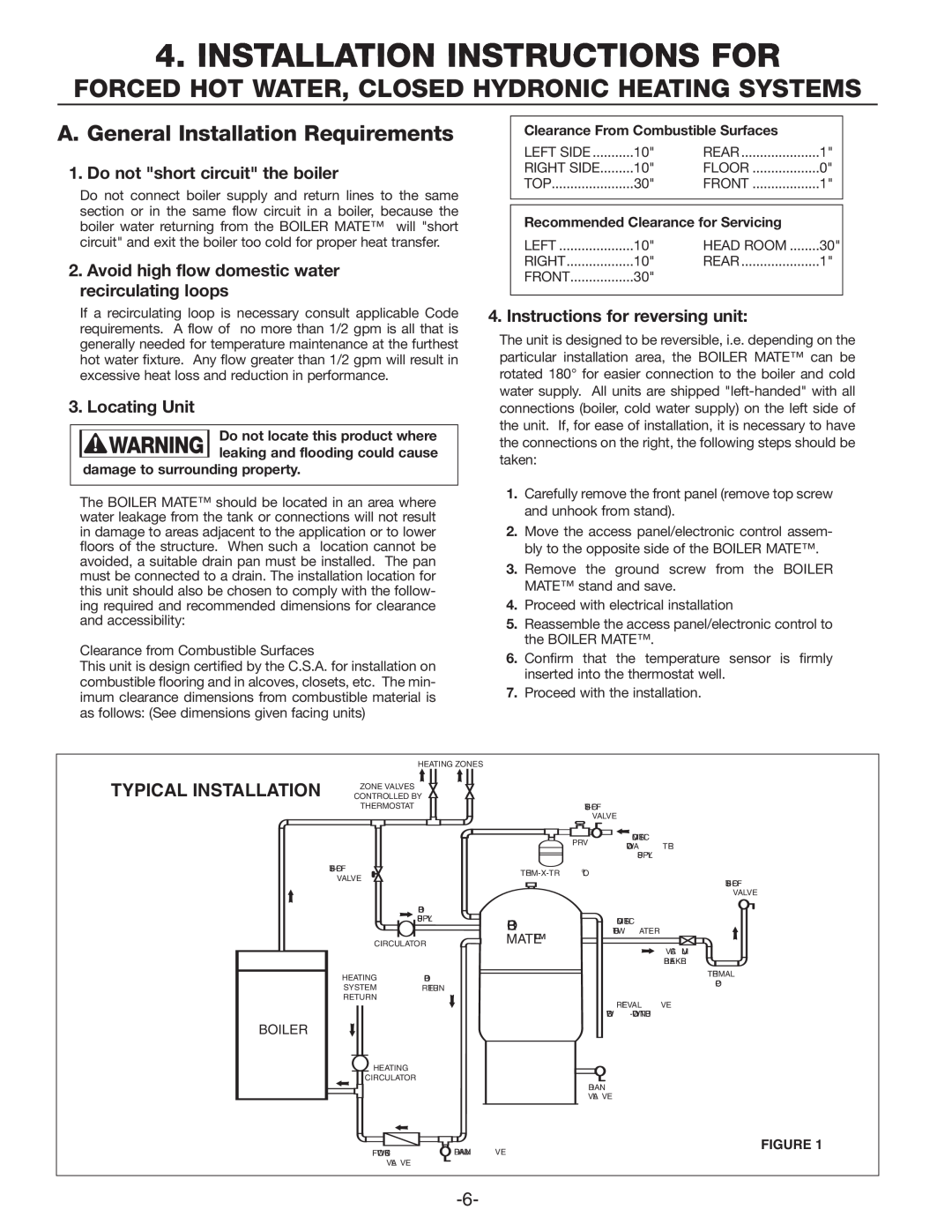 Amtrol TD-7ZDW Installation Instructions For, A. General Installation Requirements, Do not short circuit the boiler 