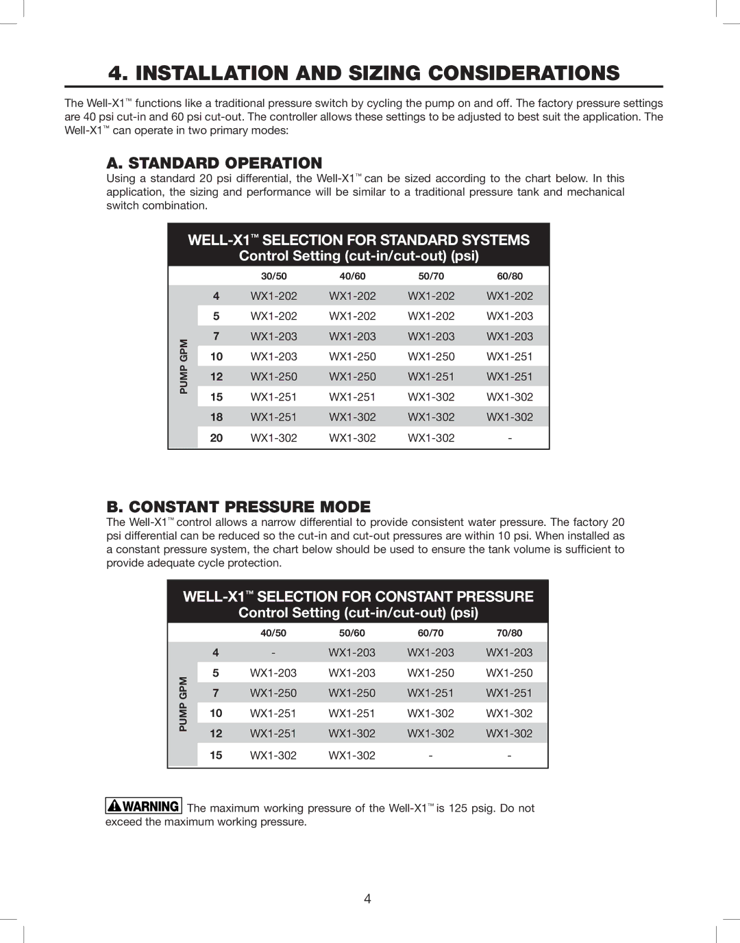 Amtrol WELL-X-TROL, WELL-X1 warranty Installation and Sizing Considerations, Standard Operation 