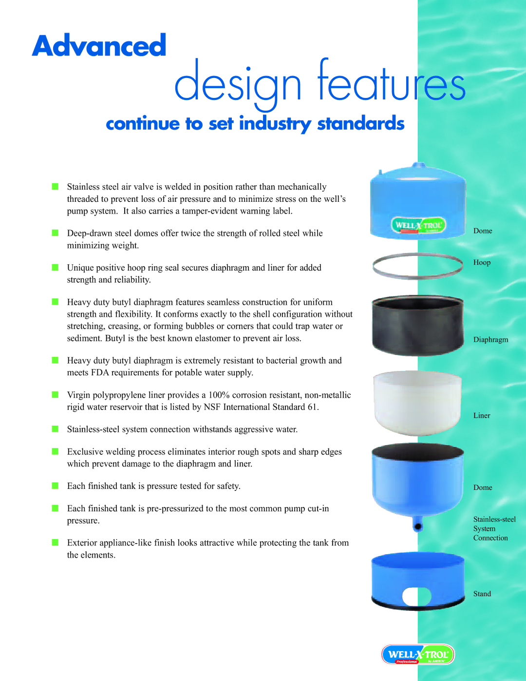 Amtrol WELL-X-TROL manual Design features, Advanced 