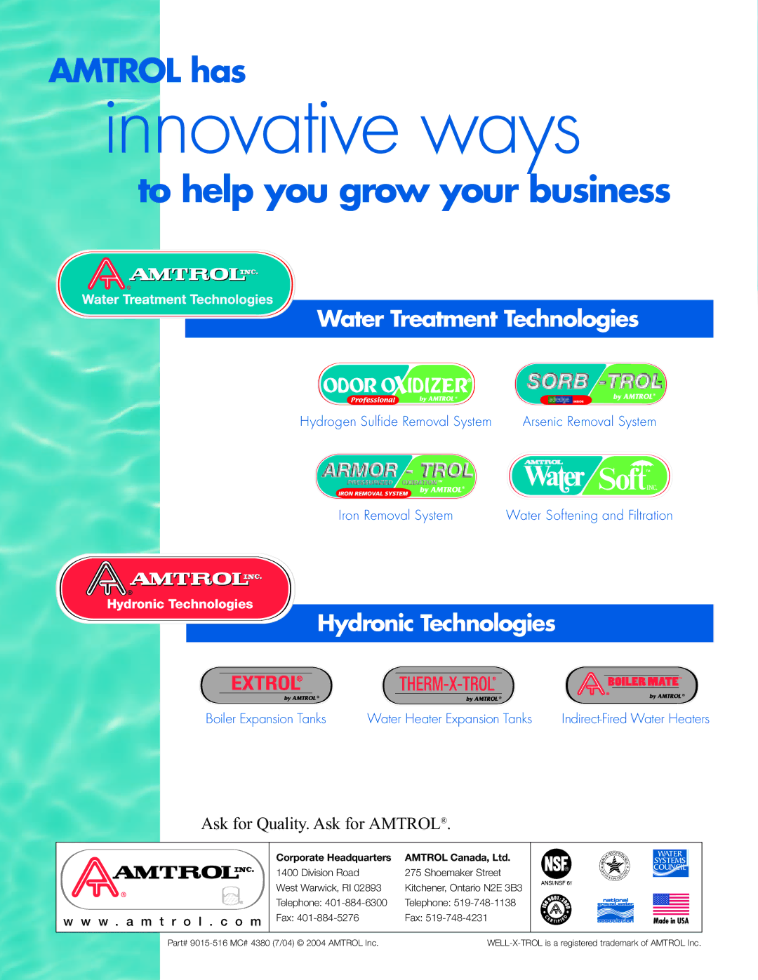 Amtrol WELL-X-TROL manual Innovative ways, To help you grow your business 