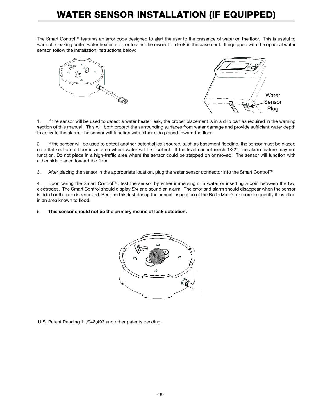 Amtrol RTR, WH-7 Classic Series, Top Down, WH-9 Classic Series Water Sensor Installation if Equipped, Water Sensor Plug 