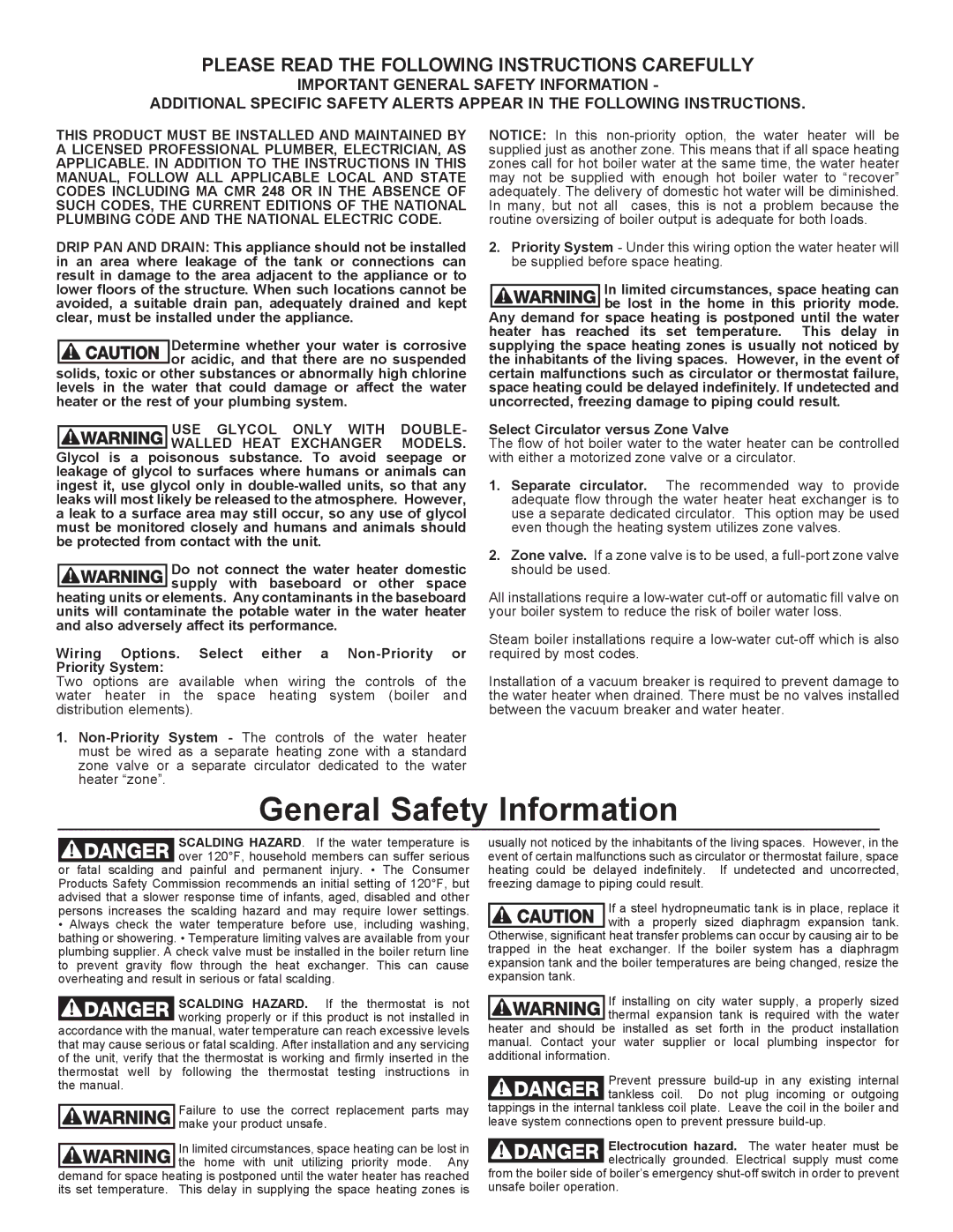 Amtrol whs-series warranty General Safety Information 