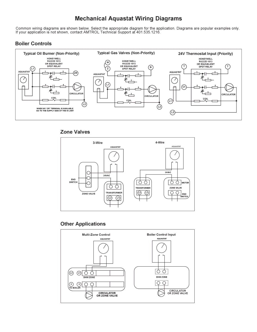 Amtrol whs-series warranty Mechanical Aquastat Wiring Diagrams, Boiler Controls, Zone Valves, Other Applications 