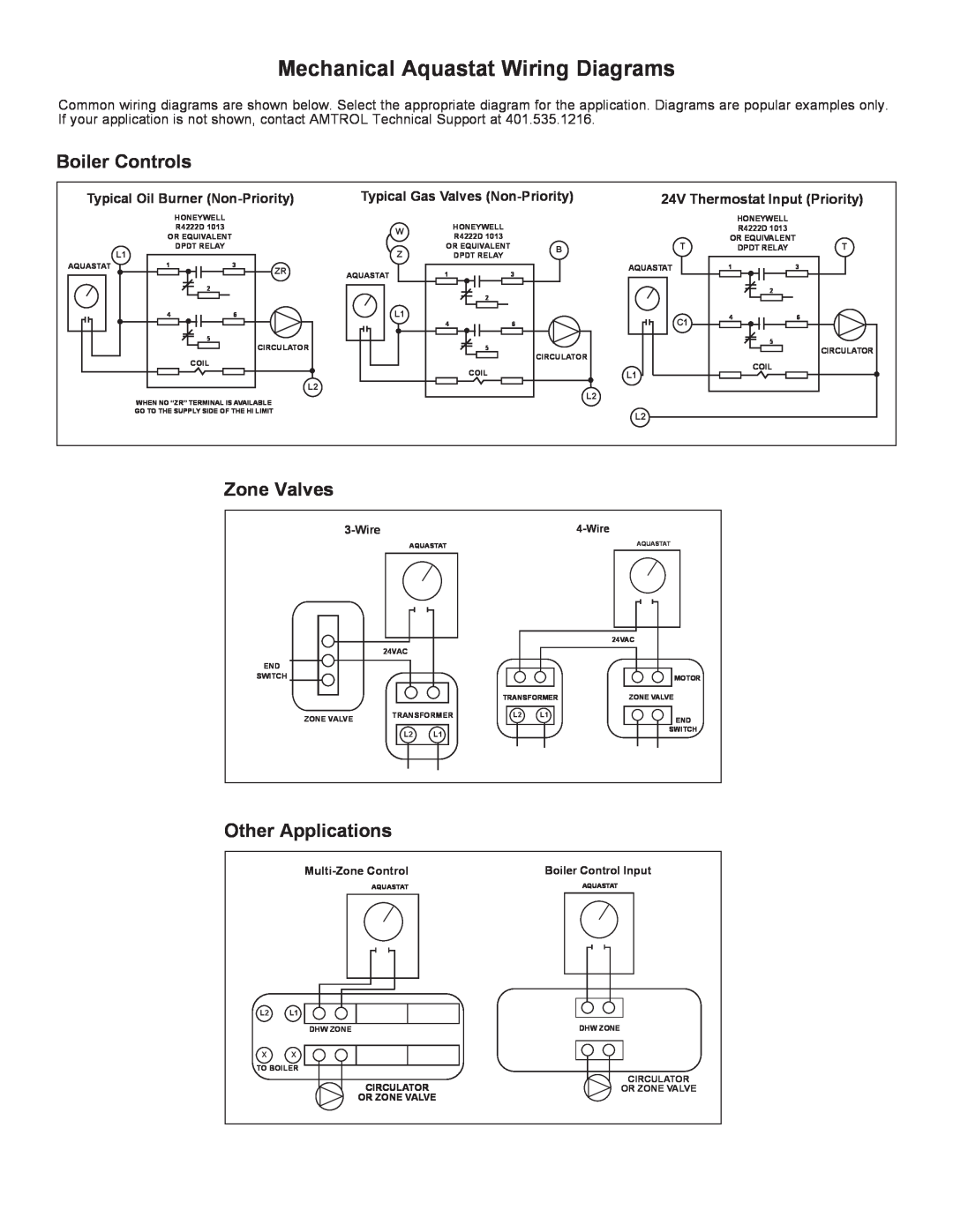 Amtrol whs-series warranty Mechanical Aquastat Wiring Diagrams, Boiler Controls, Zone Valves, Other Applications, Wire 