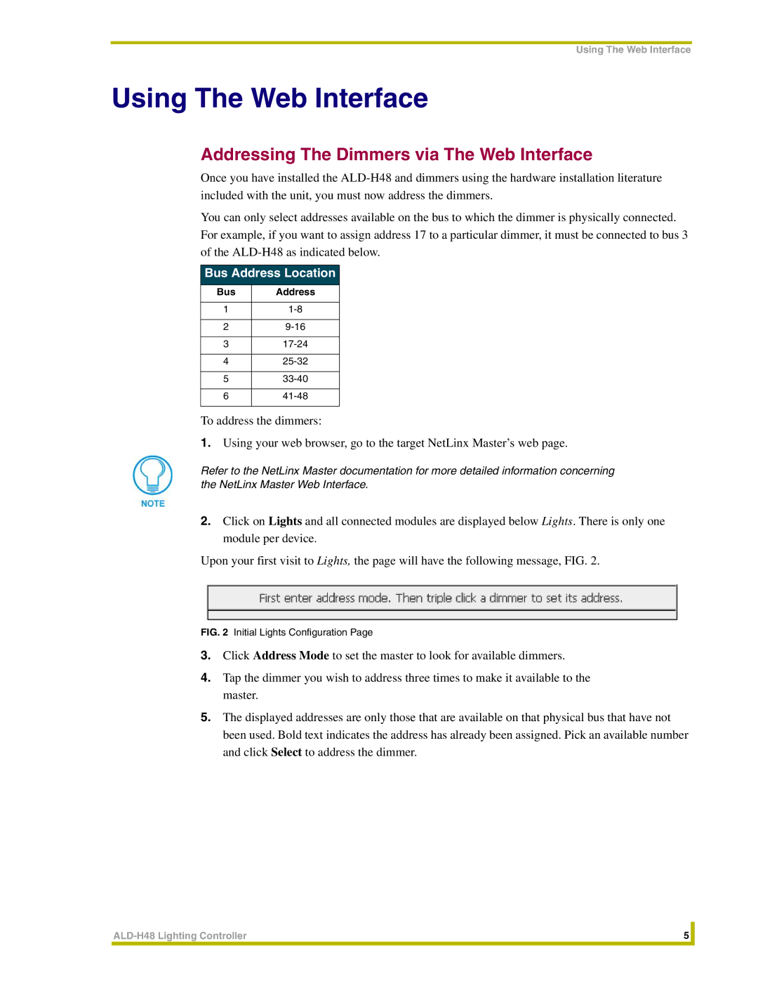 AMX ALD-H48 instruction manual Using The Web Interface, Addressing The Dimmers via The Web Interface 