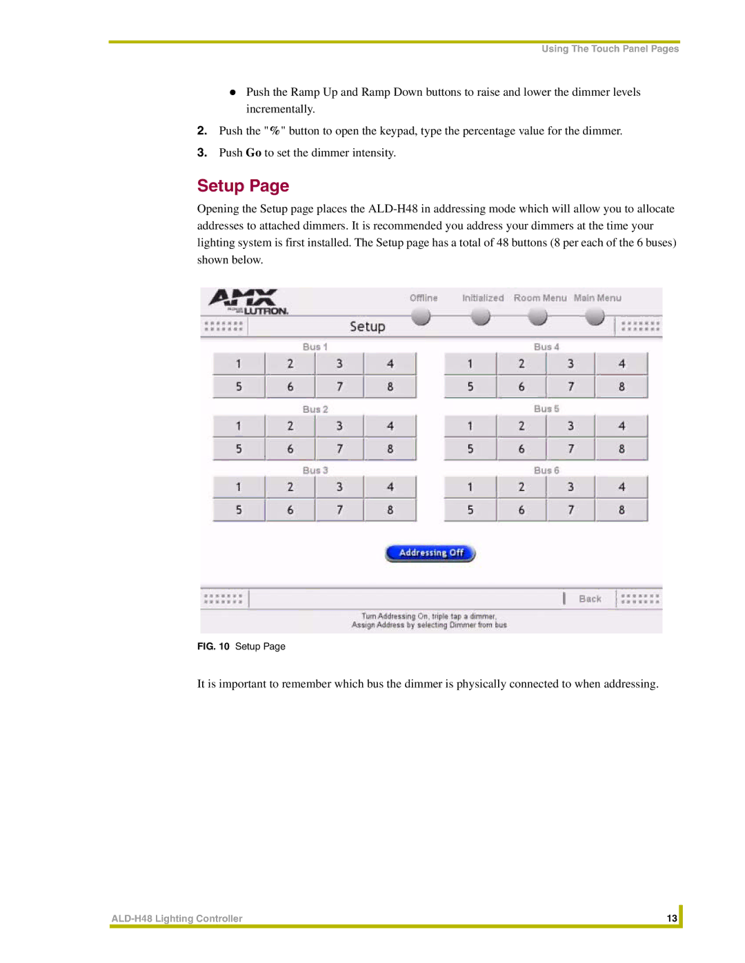 AMX ALD-H48 instruction manual Setup 