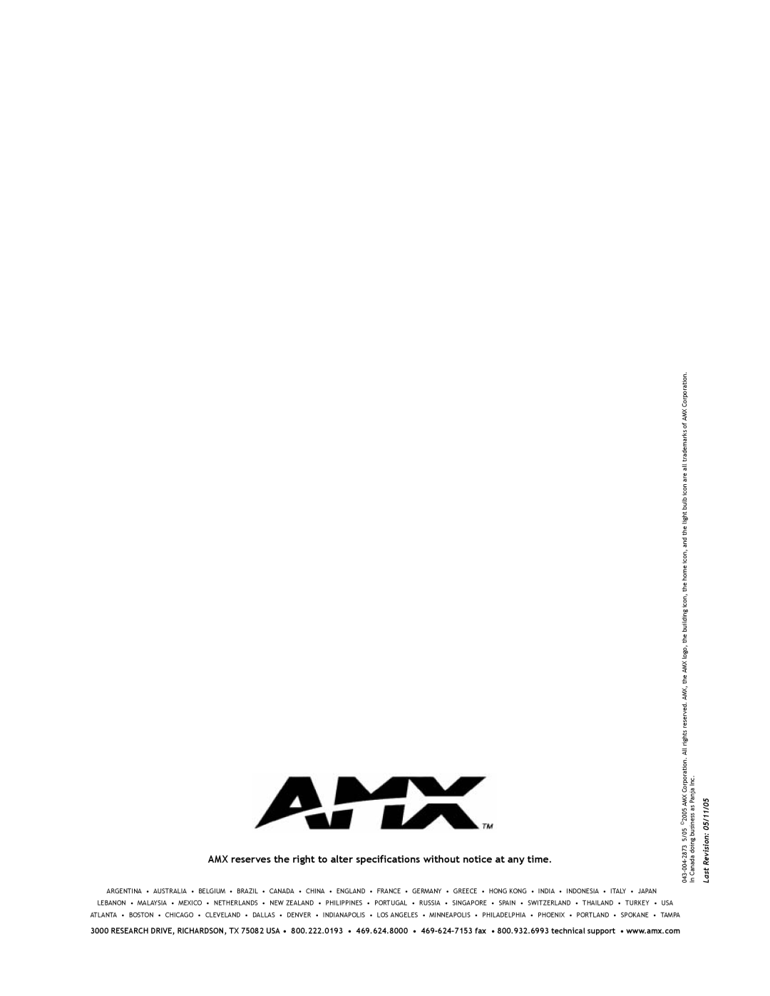 AMX ALD-H48 instruction manual RevisionLast05/11/05 