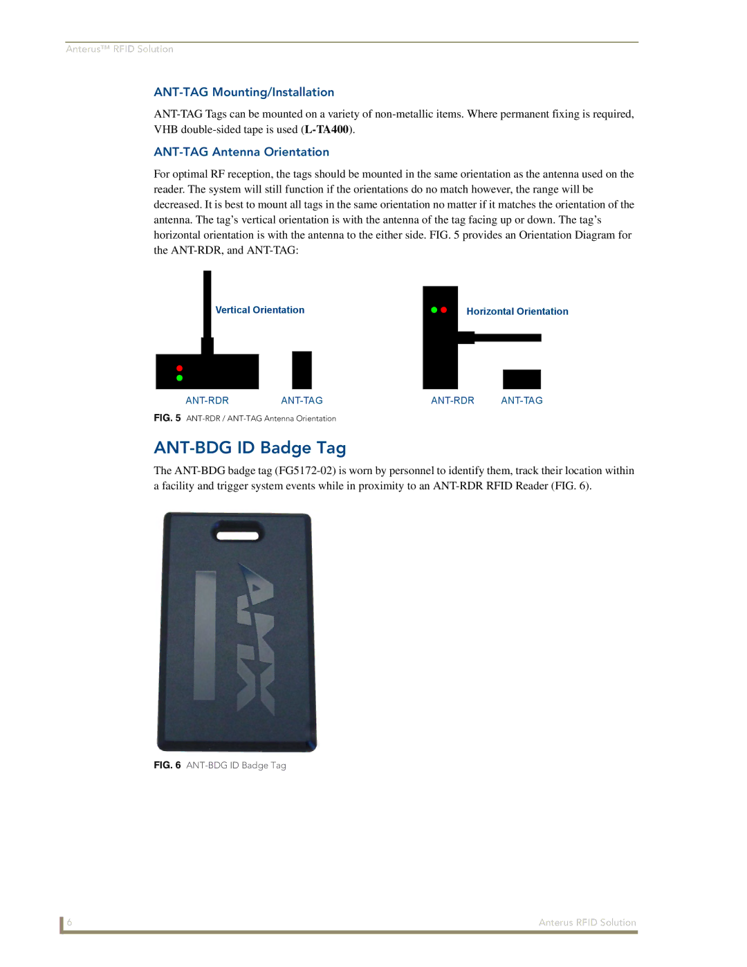 AMX Anterus manual ANT-BDG ID Badge Tag, ANT-TAG Mounting/Installation, ANT-TAG Antenna Orientation 