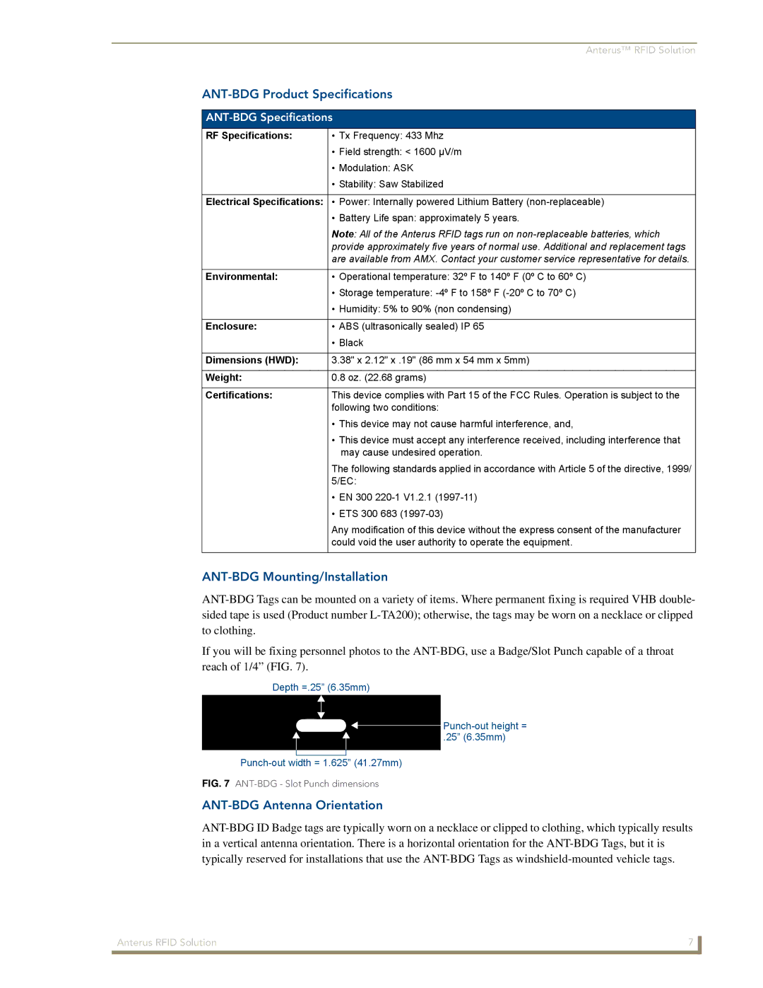 AMX Anterus manual ANT-BDG Product Specifications, ANT-BDG Mounting/Installation, ANT-BDG Antenna Orientation 