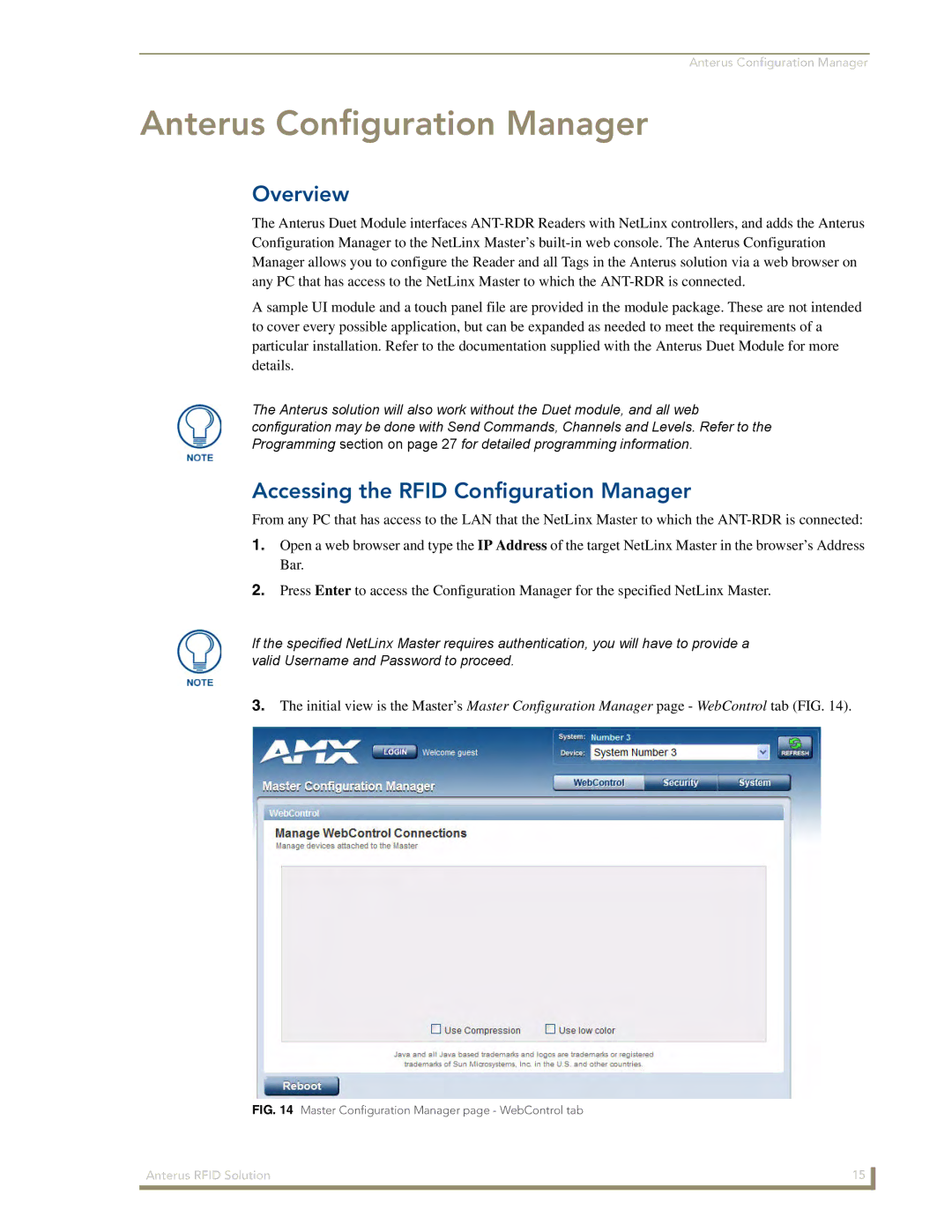 AMX manual Anterus Configuration Manager, Accessing the Rfid Configuration Manager 