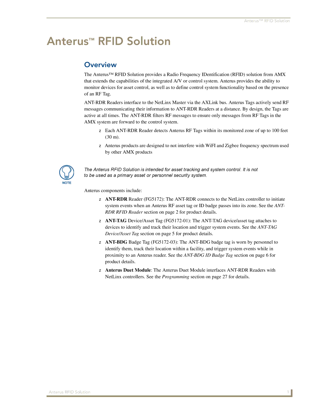 AMX manual Anterus Rfid Solution, Overview 