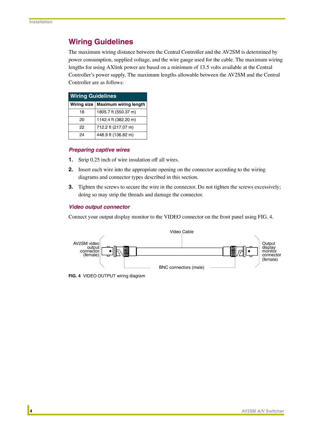 AMX AV2SM instruction manual Wiring Guidelines 