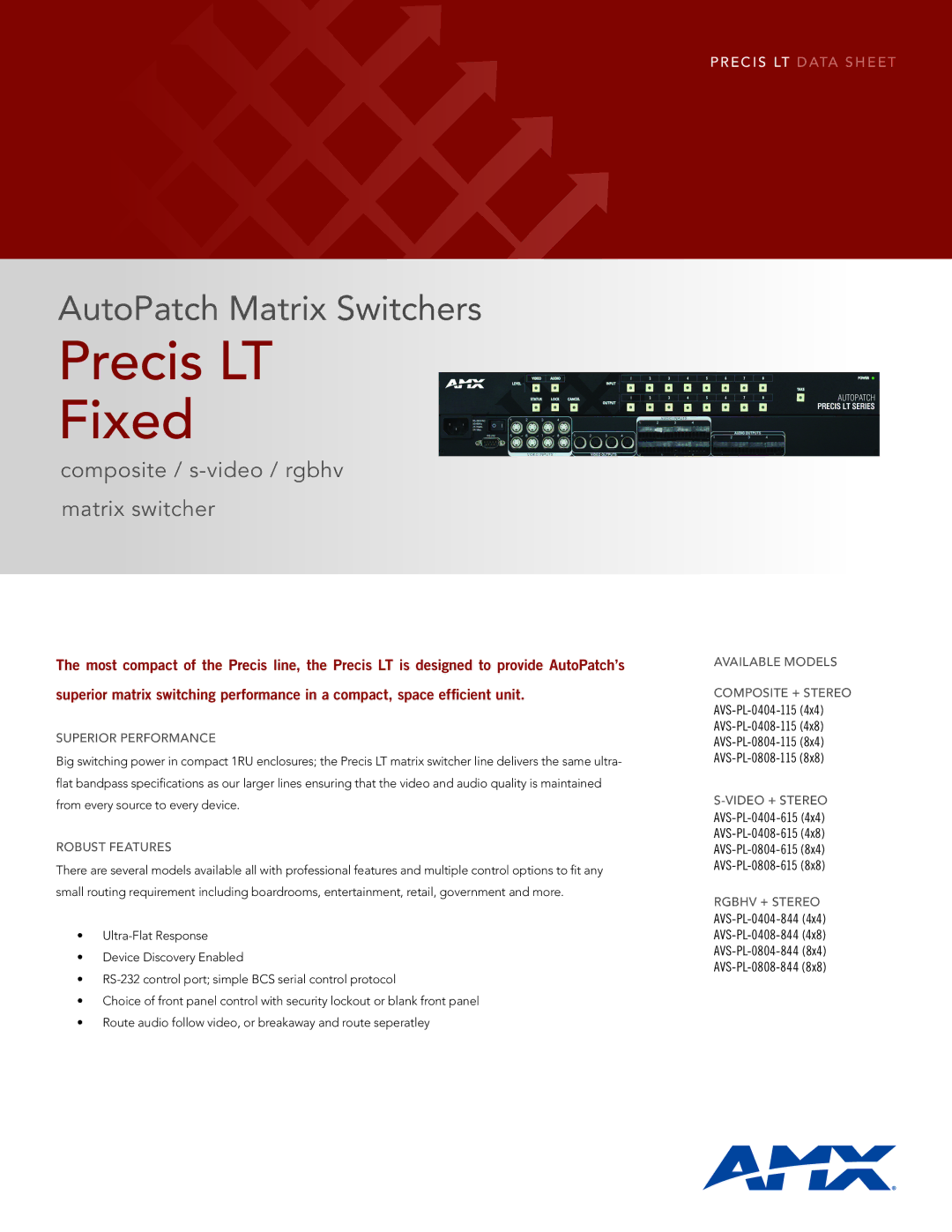 AMX AVS-PL-0808-844, AVS-PL-0808-615, AVS-PL-0808-115, AVS-PL-0804-844 specifications Superior Performance, Robust Features 
