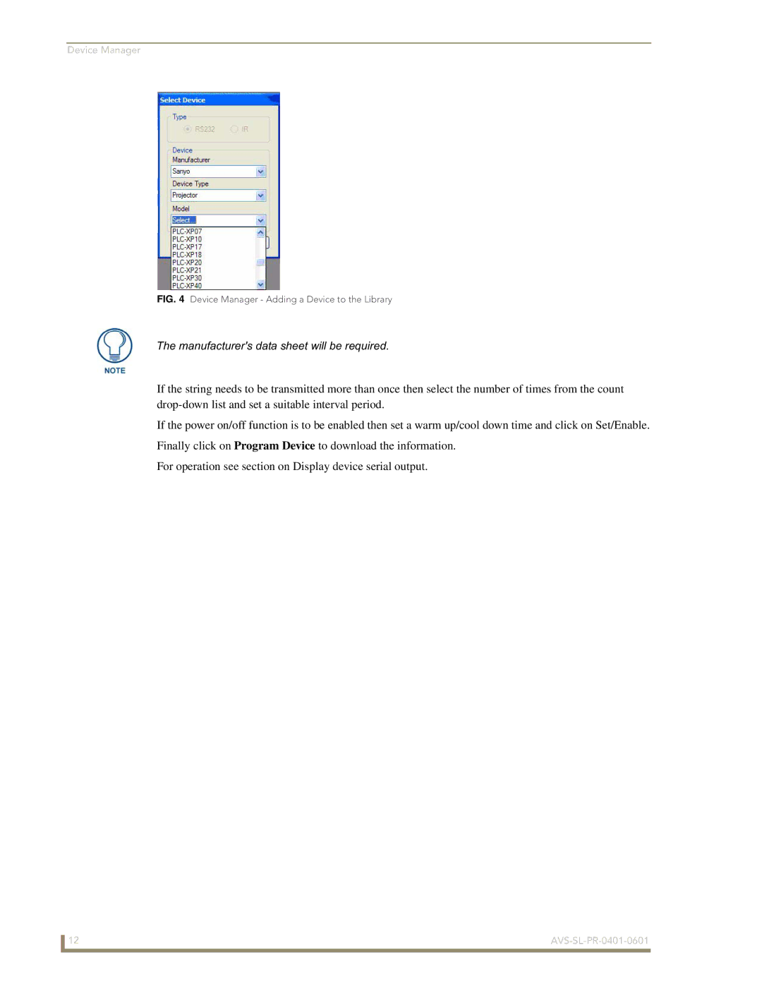 AMX AVS-SL-PR-0401-0601 manual Manufacturers data sheet will be required 