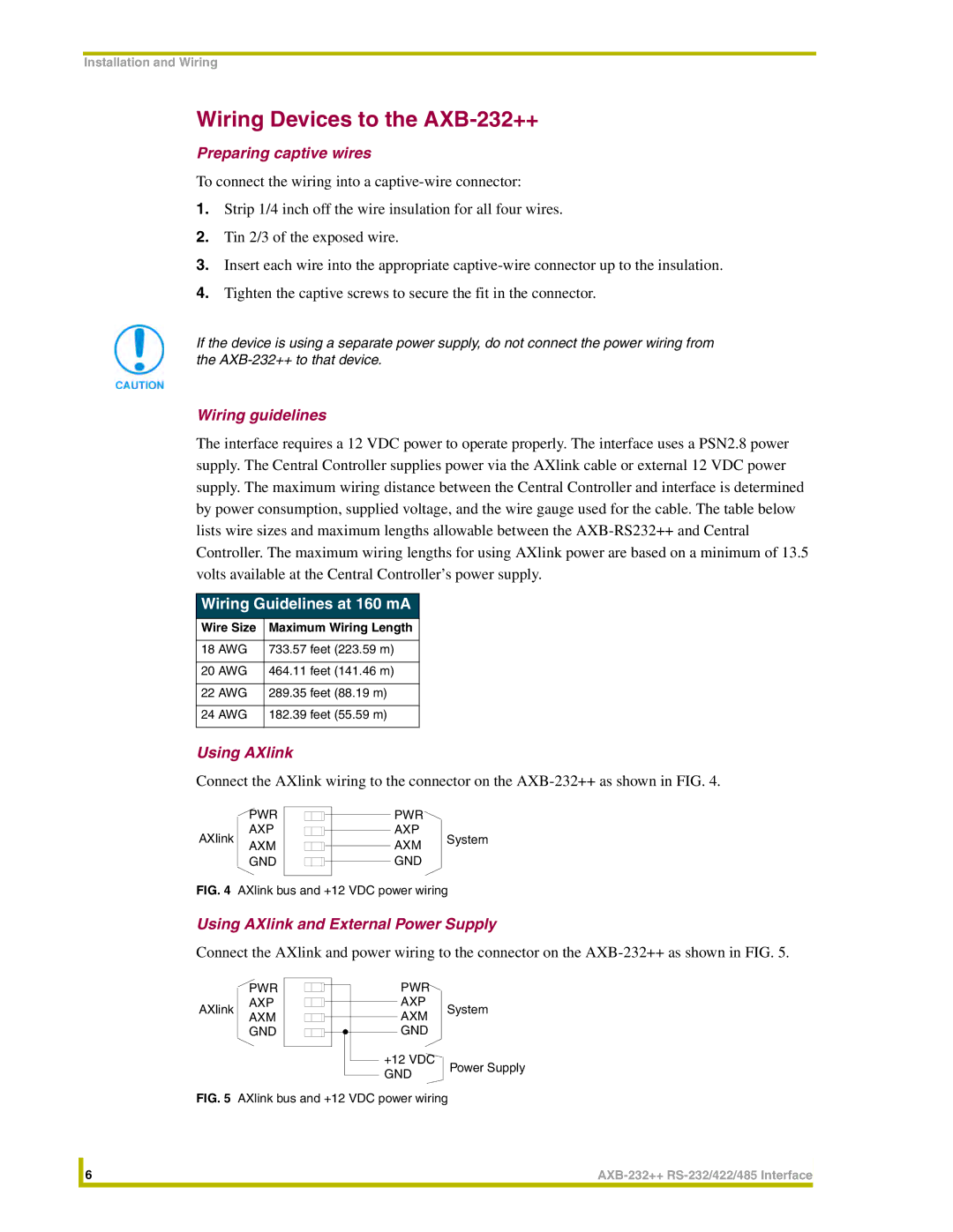 AMX instruction manual Wiring Devices to the AXB-232++, Preparing captive wires, Wiring guidelines, Using AXlink 