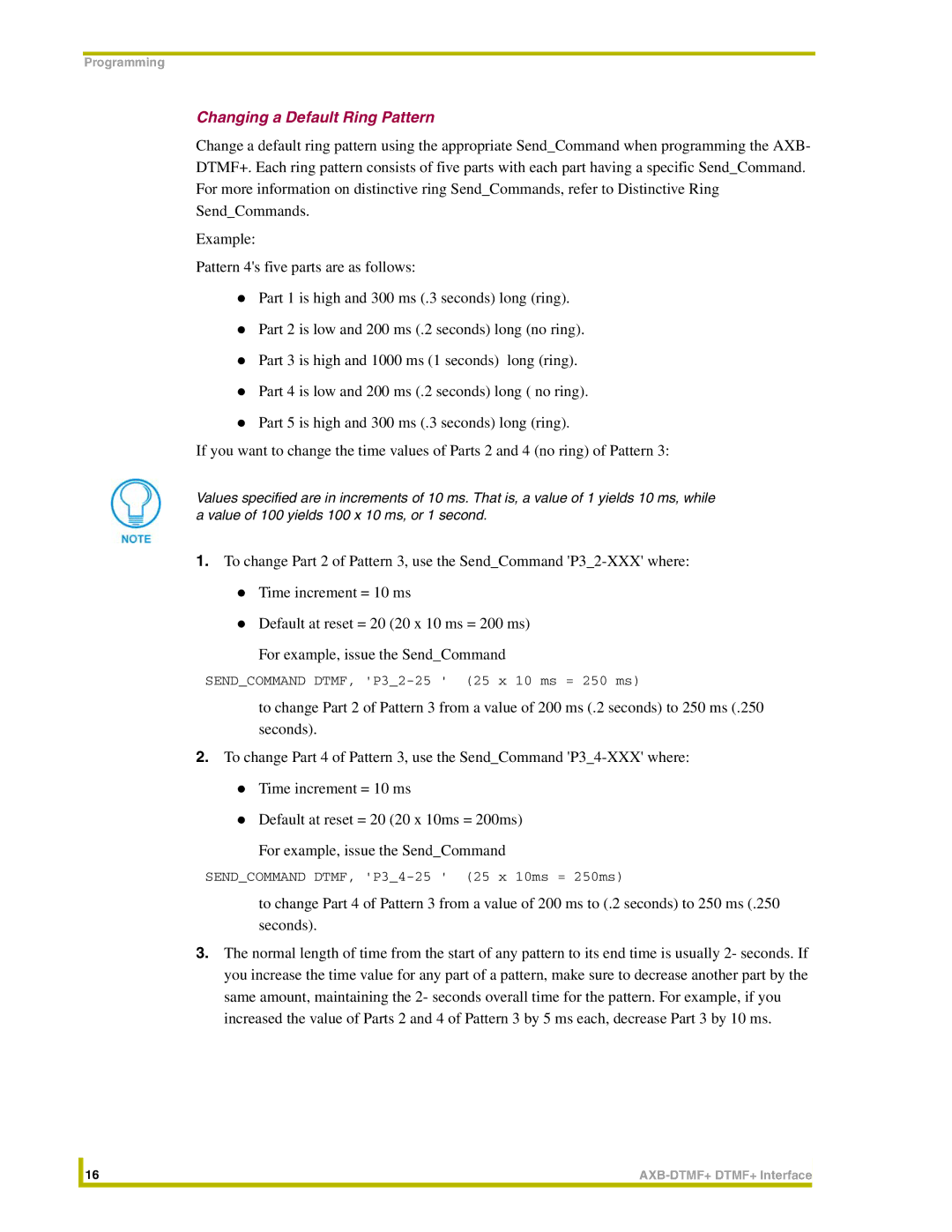 AMX AXB-DTMF+ instruction manual Changing a Default Ring Pattern 