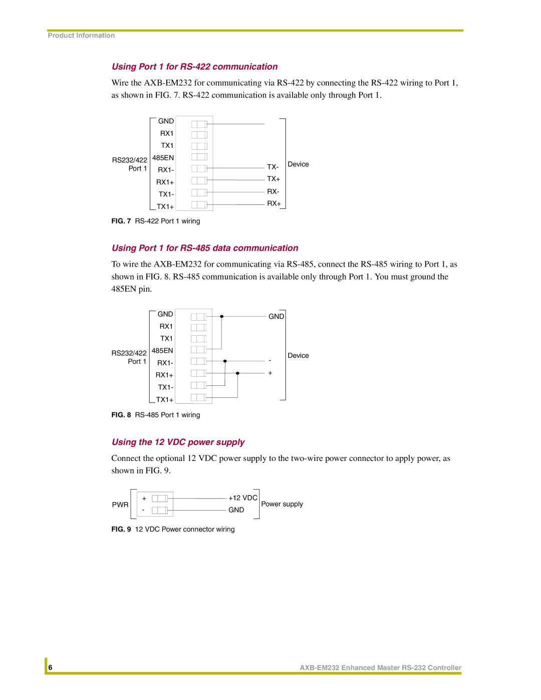 AMX AXB-EM232 instruction manual Using Port 1 for RS-422 communication, Using Port 1 for RS-485 data communication 