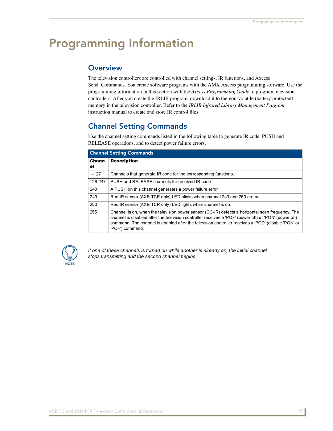 AMX AXB-TCR manual Channel Setting Commands 