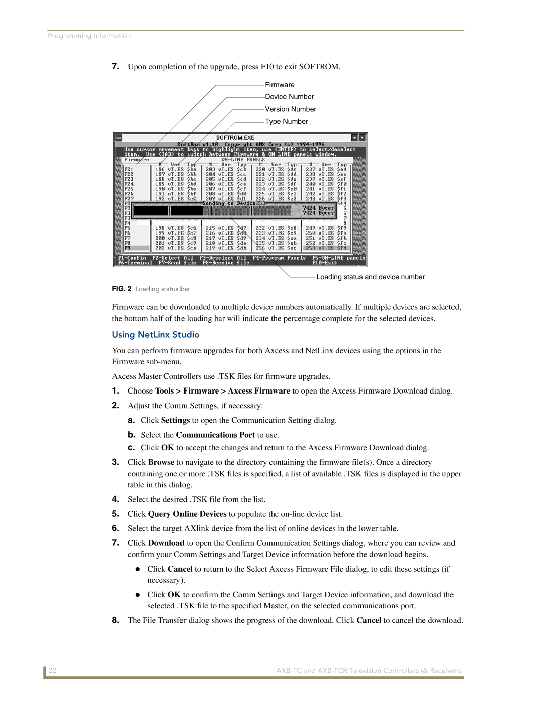 AMX AXB-TCR manual Upon completion of the upgrade, press F10 to exit Softrom, Using NetLinx Studio 