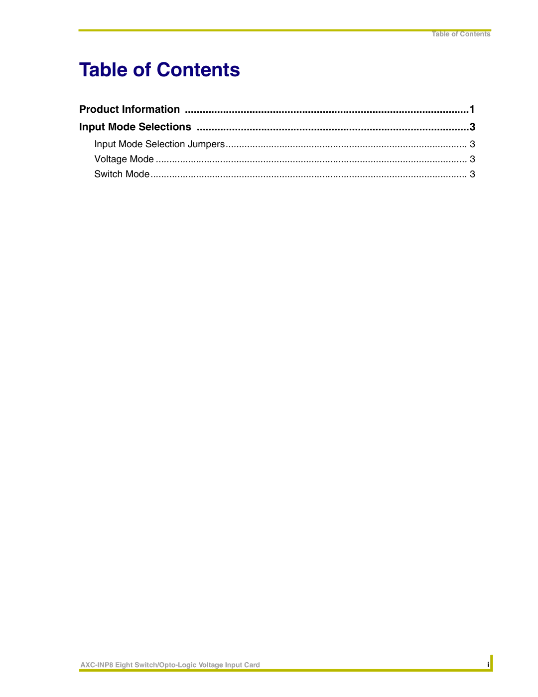 AMX AXC-INP8 instruction manual Table of Contents 