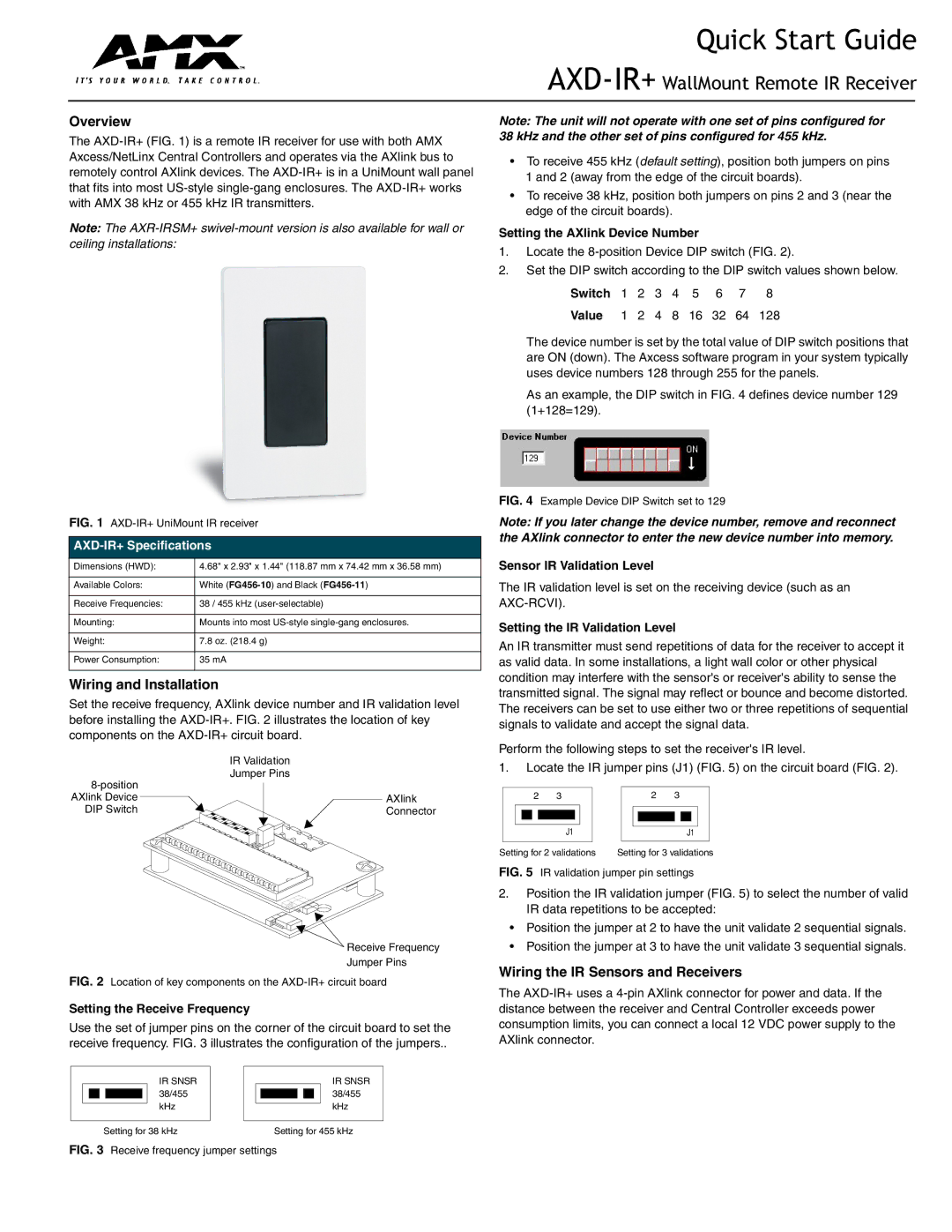 AMX AXD-IR+ quick start Overview, Wiring and Installation, Wiring the IR Sensors and Receivers 