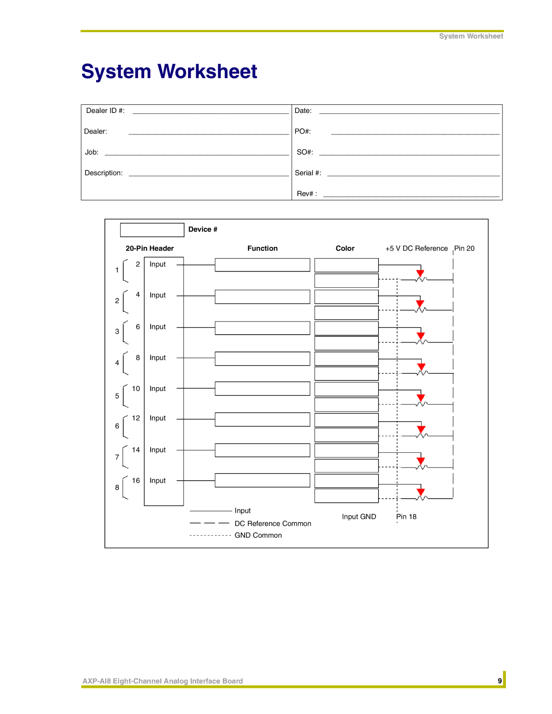 AMX AXP-AI8 instruction manual System Worksheet 