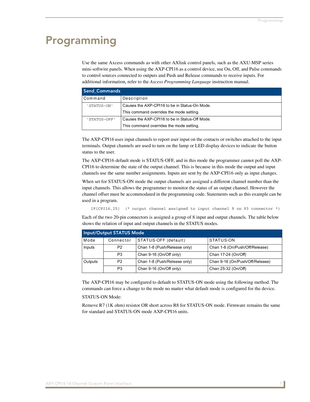 AMX AXP-CPI16 manual Programming, SendCommands 